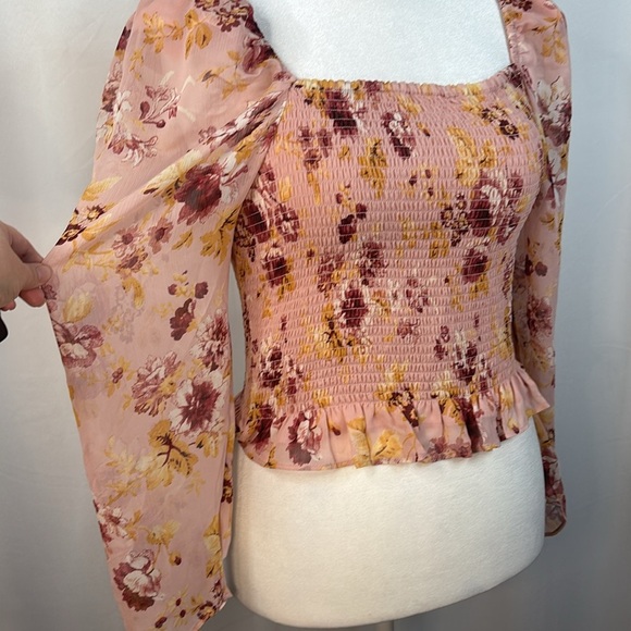 Express Pink Floral Square Neck Smocked Top- NWT- L - Picture 11 of 15
